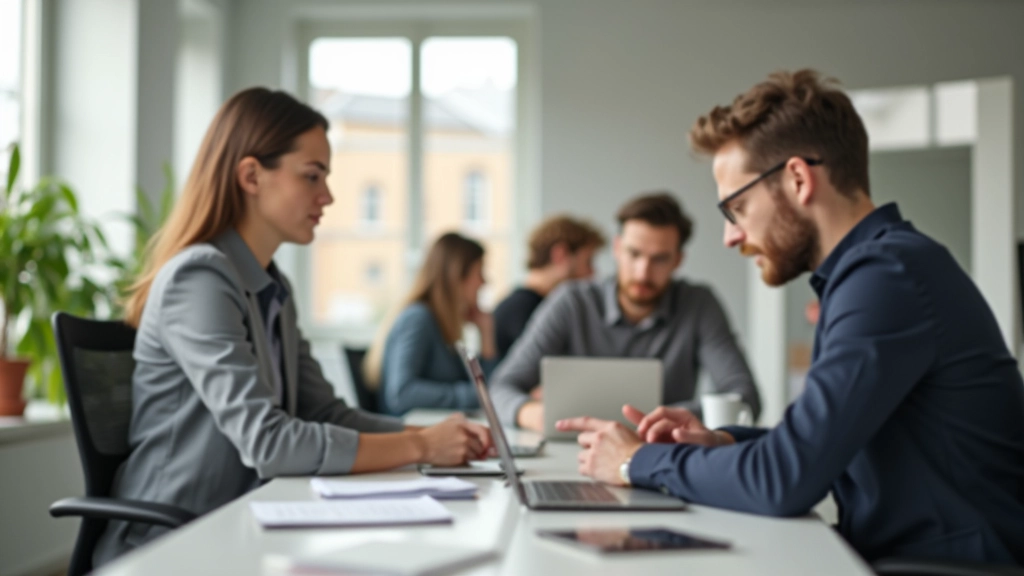 Équipe travaillant ensemble dans un environnement collaboratif, concentration et engagement visibles