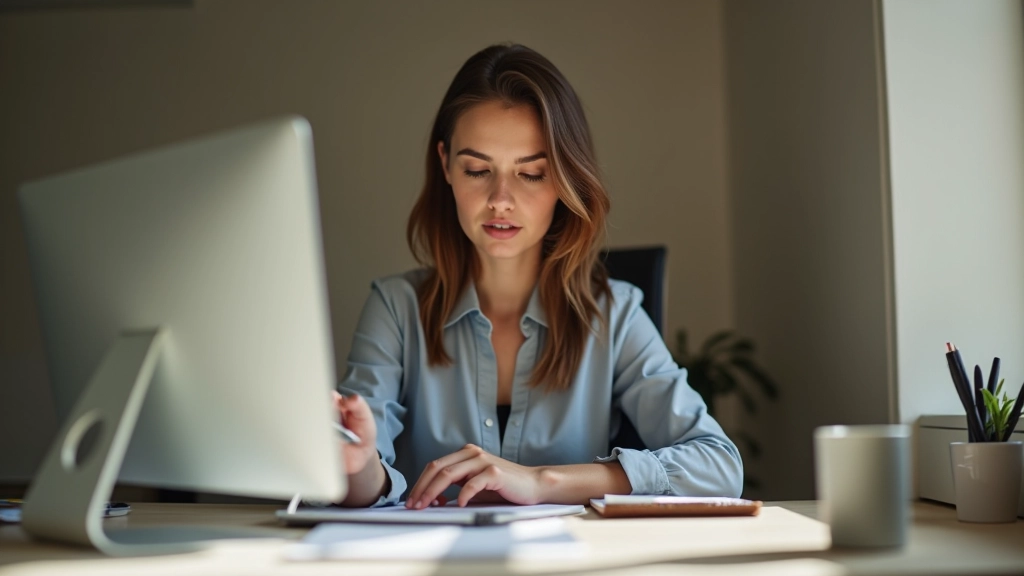 Femme travaillant sur ordinateur avec méthode de concentration